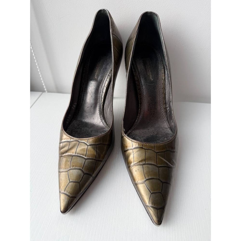Dolce & Gabbana Decollete Vitello Vernice Croc-Embossed Pumps Metallic  EU 38.5